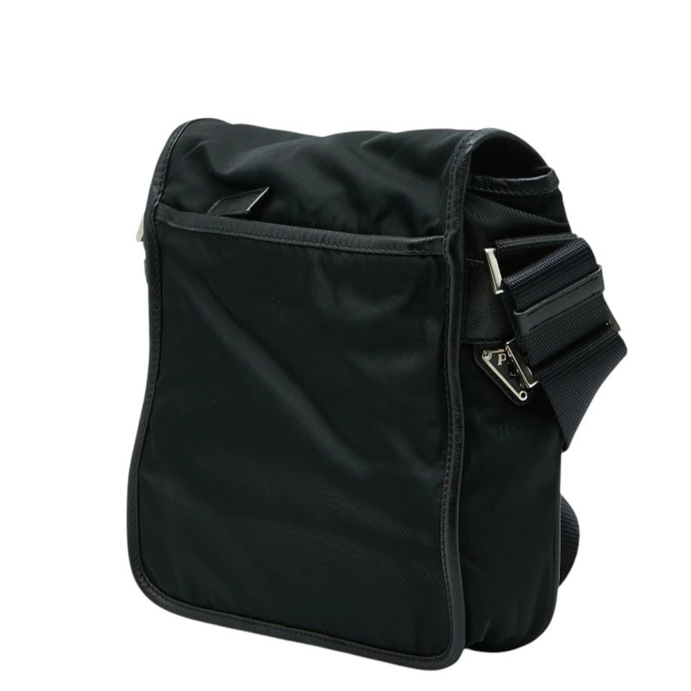Prada Plate Triangle Leather Shoulder Crossbody Bag Black